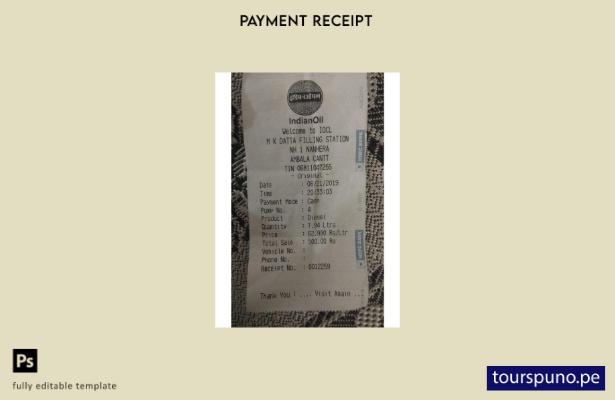 Plantilla de recibo de pago de compañía petrolera india lista para imprimir